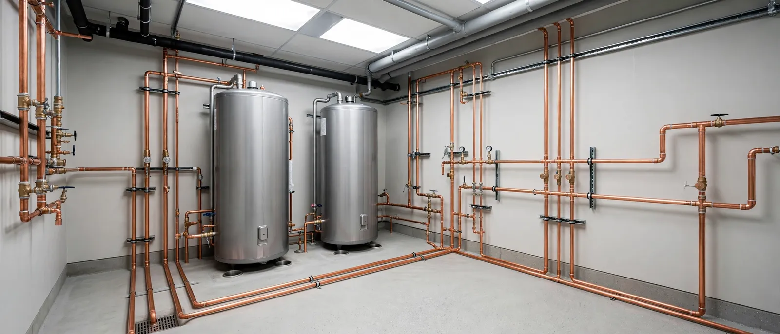 Commercial Water Heaters and Drain Lines — Water Heater and Main Drain at a Retail Store off Route 301 by Waldorf Plumbing Company